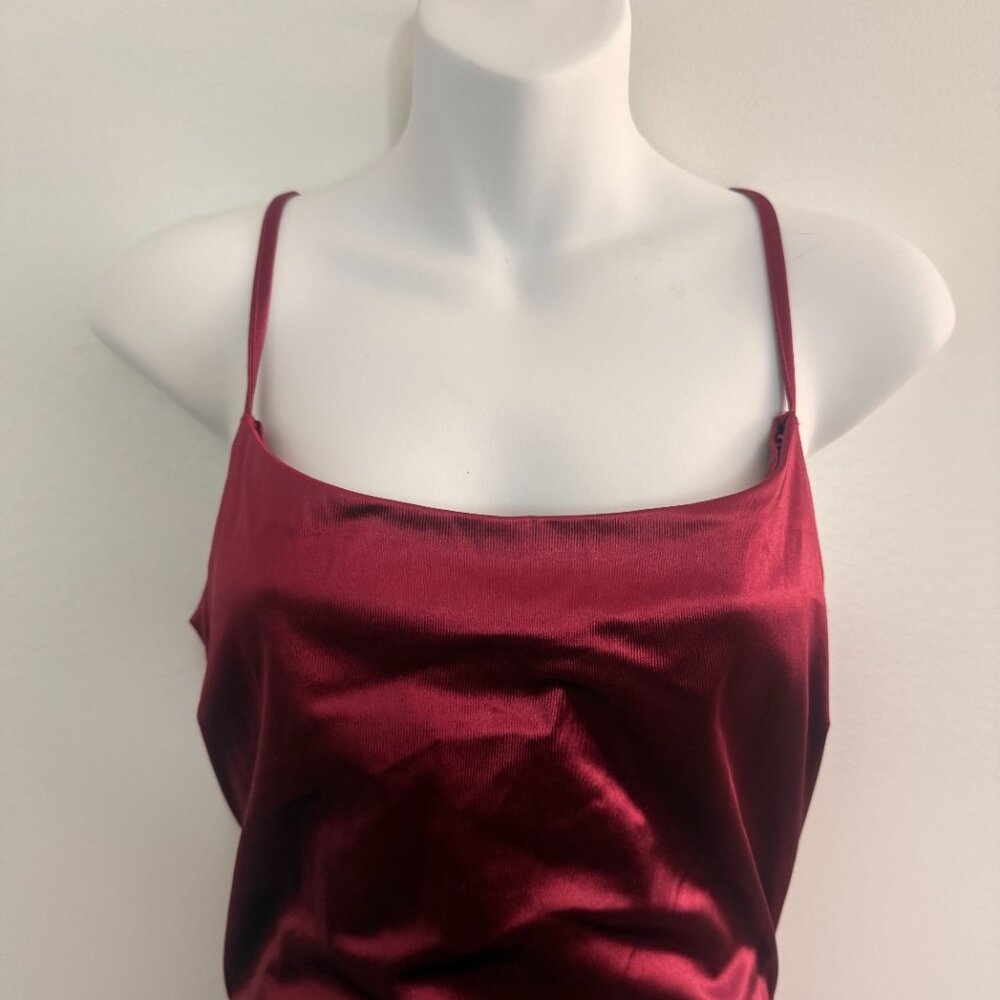 PeachPuff Burgundy Satin Deep Back Slip Dress | L - Picture 4 of 10